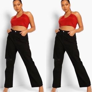 PLUS SIZE Boohoo Black Boyfriend Jeans Size 18 NWT High Rise Relaxed Fit